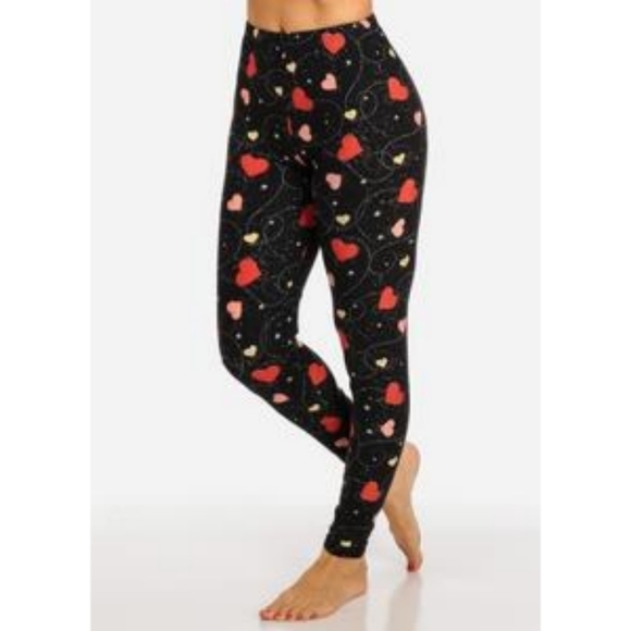 LEGGINGS DEPOT Red Heart Print Yoga Band Full Length Leggings Size 2-10 NWT - Picture 2 of 3